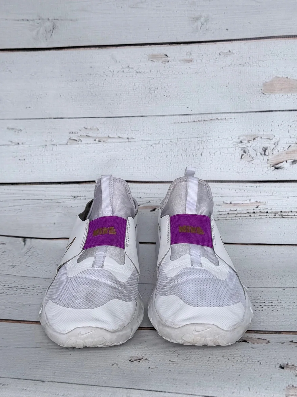 Nike Flex Runner 2 White Violet Frost Slip-On Kids Sneakers - Size 7Y
